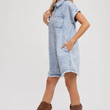 Frayed Hem Denim Shirt Dress