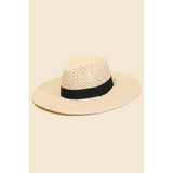 Straw Braided Black Ribbon Strap Sun Hat