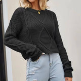 Twisted Button-Knit Loose Crewneck Pullover Sweater