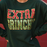 Extra Grinchy Faux Patch Sweatshirt: Hunter Green