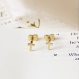 Tiny Cross Stud Earrings | Gold