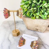 Rose Gold Iridescent Sequin Wing Beaded Statement Earrings