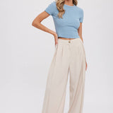 PINTUCK WIDE LEG PANTS || BEIGE