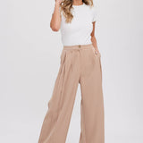 PINTUCK WIDE LEG PANTS || BEIGE