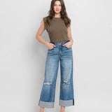 Super High Rise Double Cuffed Baggy Wide Jeans