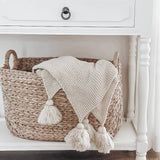 Knit Throw Blanket With Tassels: Cream