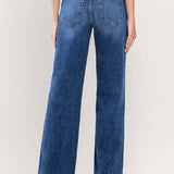 High Rise Clean Cut Raw Hem Wide Leg Jeans