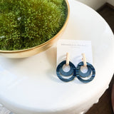 Navy Blue Layered Wood & Acrylic Circle Earrings