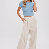 PINTUCK WIDE LEG PANTS || BEIGE