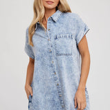 Frayed Hem Denim Shirt Dress