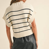 Striped Pattern Dolman Short Sleeve Sweater Top