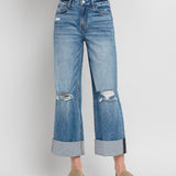 Super High Rise Double Cuffed Baggy Wide Jeans