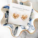 Gold Pearl Heart Statement Studs