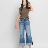 Super High Rise Double Cuffed Baggy Wide Jeans