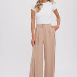 PINTUCK WIDE LEG PANTS || BEIGE