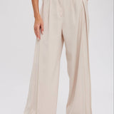 PINTUCK WIDE LEG PANTS || BEIGE