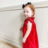 Red Velour Ruffle Dress