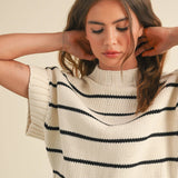 Striped Pattern Dolman Short Sleeve Sweater Top