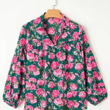 Floral Puff Sleeve Blouse: Green