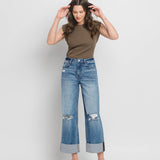 Super High Rise Double Cuffed Baggy Wide Jeans