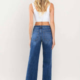 High Rise Clean Cut Raw Hem Wide Leg Jeans