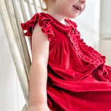 Red Velour Ruffle Dress