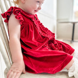 Red Velour Ruffle Dress