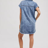 Frayed Hem Denim Shirt Dress