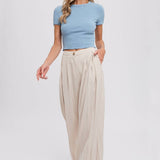 PINTUCK WIDE LEG PANTS || BEIGE