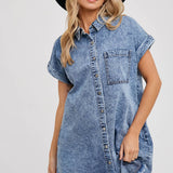 Frayed Hem Denim Shirt Dress