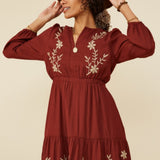 Embroidered Notched Detail Dress