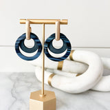 Navy Blue Layered Wood & Acrylic Circle Earrings