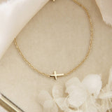 Dainty Sideways Cross Bracelet | Gold