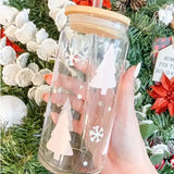 Christmas Iced Coffee Glass Cup | White Tree