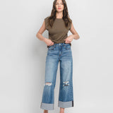 Super High Rise Double Cuffed Baggy Wide Jeans