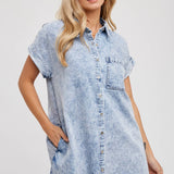 Frayed Hem Denim Shirt Dress