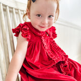 Red Velour Ruffle Dress