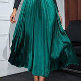 Green Satin Pleated Maxi Skirt