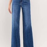 High Rise Clean Cut Raw Hem Wide Leg Jeans