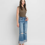 Super High Rise Double Cuffed Baggy Wide Jeans