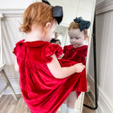 Red Velour Ruffle Dress