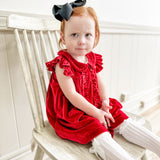 Red Velour Ruffle Dress