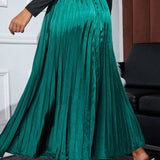 Green Satin Pleated Maxi Skirt