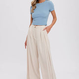 PINTUCK WIDE LEG PANTS || BEIGE