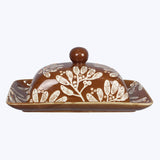 Stoneware Leaf Design Butter Dish