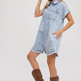 Frayed Hem Denim Shirt Dress