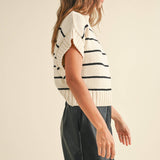 Striped Pattern Dolman Short Sleeve Sweater Top