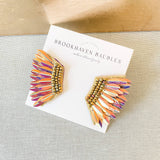 Rose Gold Iridescent Sequin Wing Beaded Statement Earrings