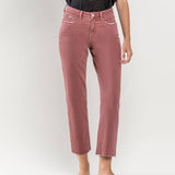 High Rise Crop Straight Jeans | Wine