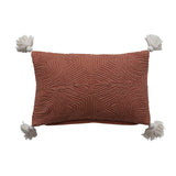 Cotton Lumbar Pillow w/ Embroidery & Tassels | Terra-Cotta